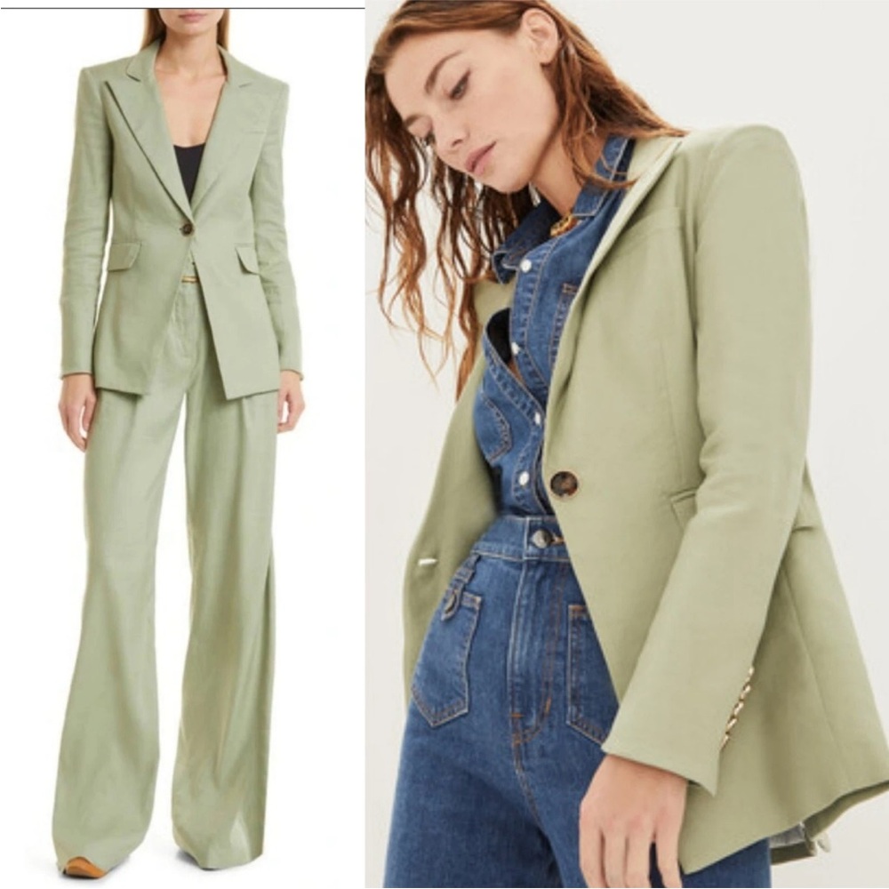 $598 Veronica Beard Sedgwick Dickey Jacket Washed Sage Green Sz 4 Blazer